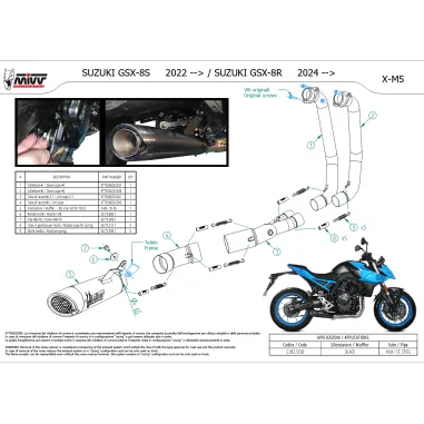 Scarico Completo Mivv Suzuki GSX-8R 2024 Scarico X-M5 Inox Nero Per Moto Racing