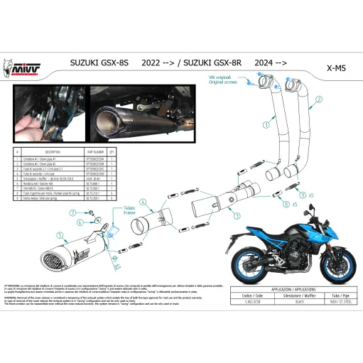 Scarico Completo Mivv Suzuki GSX-8R 2024 Scarico X-M5 Inox Nero Per Moto Racing