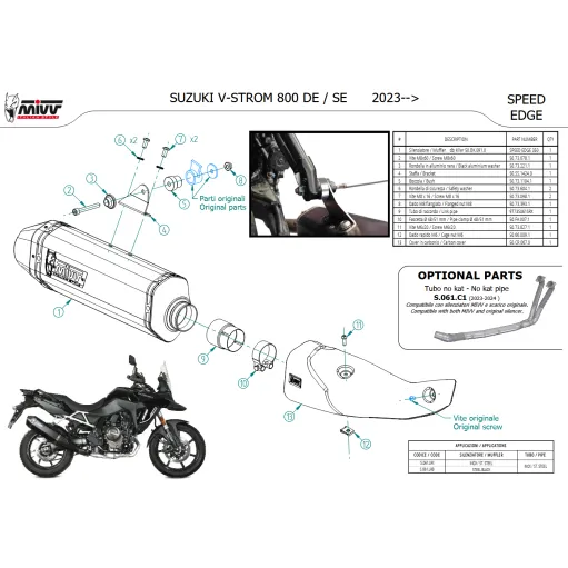 Mivv Suzuki V-Strom 800 DE Terminale Di Scarico Moto Marmitta Speed Edge Inox Nero Omologato