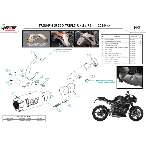 Mivv Triumph Speed Triple 1050 R / S / RS Terminale Di Scarico Moto Marmitta MK3 Carbonio