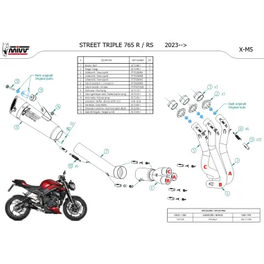 Scarico Completo Mivv Triumph Street Triple 765 R / RS 23 - 2024 Terminale Moto X-M5 Inox Nero