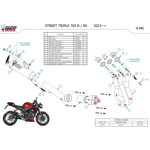 Scarico Completo Mivv Triumph Street Triple 765 R / RS 23 - 2024 Terminale Moto X-M5 Inox Nero