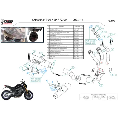 Scarico Completo Mivv Yamaha Mt-09 21 - 2023 Terminale Per Moto X-M5 Inox Nero Racing