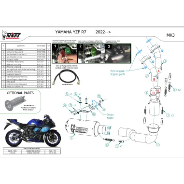 Scarico Completo Mivv Yamaha R7 22 - 2024 Terminale Per Moto Mk3 Carbonio Racing