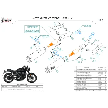 Mivv Moto Guzzi V7 Stone 21 - 2024 Terminali Di Scarico Marmitte HR-1 Inox Nero