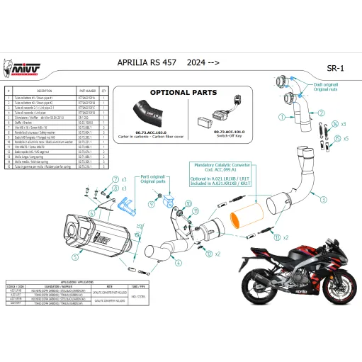 Scarico Completo Mivv Aprilia RS 457 24 - 2025 Terminale Per Moto SR-1 Inox Nero