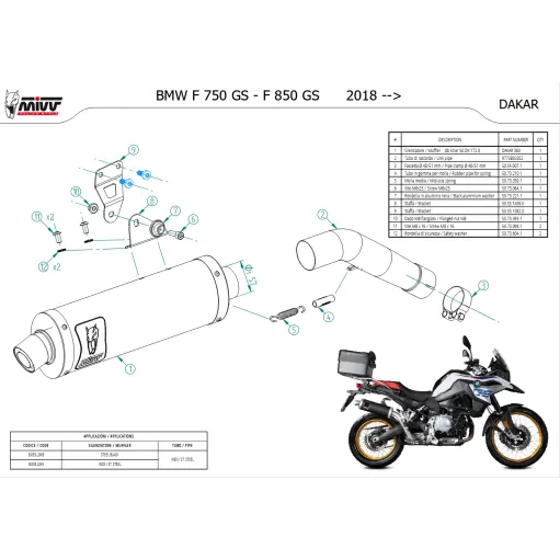Mivv Bmw F 850 GS Terminale Di Scarico Moto Marmitta Dakar Inox Nero Omologato