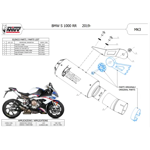 Mivv Bmw S 1000 RR 19 - 2025 Terminale Di Scarico Marmitta MK3 Carbonio Moto Omologato