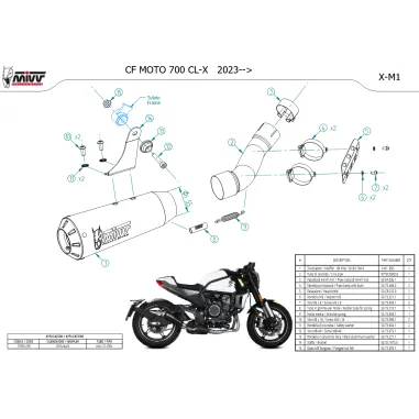 Mivv CF Moto 700 CL-X Terminale Di Scarico Marmitta X-M1 Inox Nero