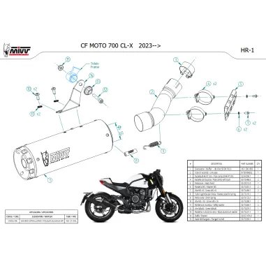 Mivv CF Moto 700 CL-X Terminale Di Scarico Marmitta HR-1 Inox Nero Fondello Alluminio