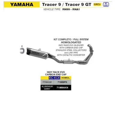 Yamaha Tracer 900 GT 2025 2026 Arrow Scarico Completo Indi Race Evo Titanio / Inox Moto Omologato