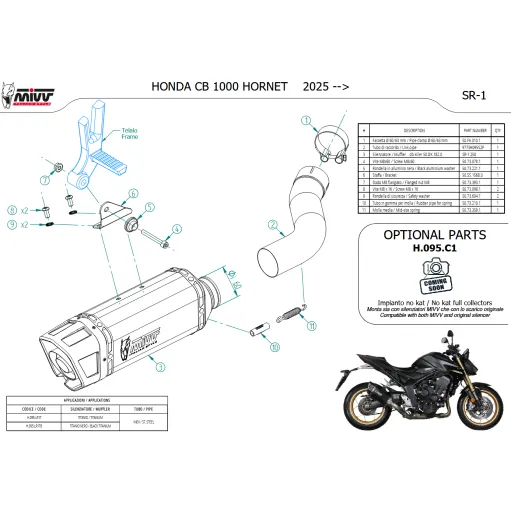 Mivv Honda Hornet 1000 CB Terminale Di Scarico Moto Marmitta SR-1 Titanio Omologato