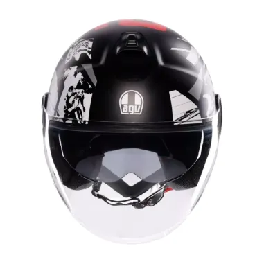 Casco Jet Agv Eteres Hystory Matt Black White Red Doppia Visiera Moto 22206