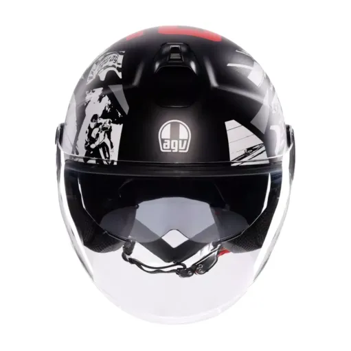 Casco Jet Agv Eteres Hystory Matt Black White Red Doppia Visiera Moto 22206