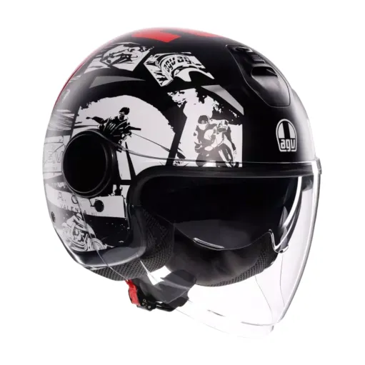 Casco Jet Agv Eteres Hystory Matt Black White Red Doppia Visiera Moto 22206