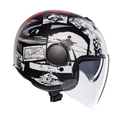 Casco Jet Agv Eteres Hystory Matt Black White Red Doppia Visiera Moto 22206