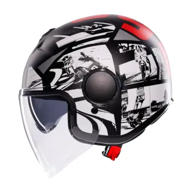 Casco Jet Agv Eteres Hystory Matt Black White Red Doppia Visiera Moto 22206