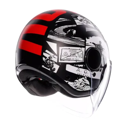 Casco Jet Agv Eteres Hystory Matt Black White Red Doppia Visiera Moto 22206