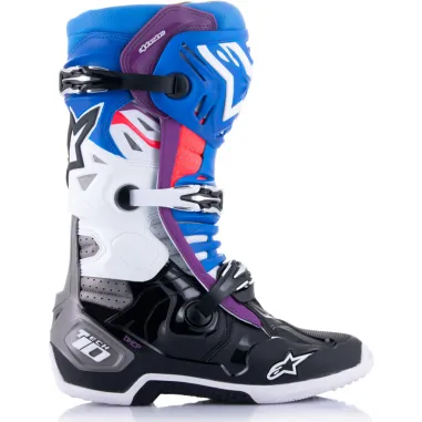 Alpinestars Tech 10 Supervented Stivali Motocross Enduro Nero Smalto Blu Viola Bianco