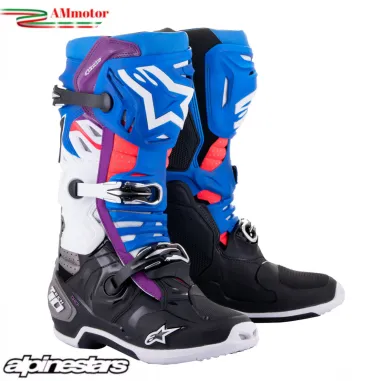 Alpinestars Tech 10 Supervented Stivali Motocross Enduro Nero Smalto Blu Viola Bianco