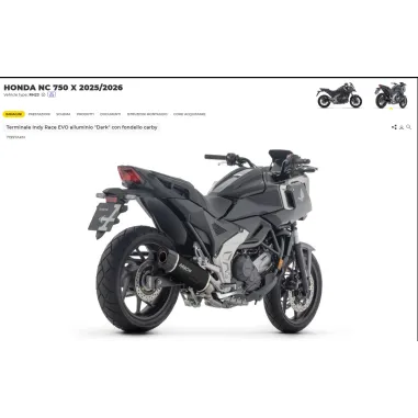 Terminale Di Scarico Arrow Honda NC 750 X 25 - 2026 Slip-On Indy Race EVO alluminio Dark con fondello carby Moto