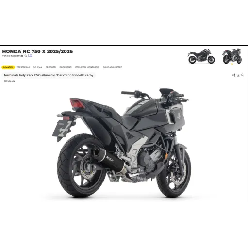 Terminale Di Scarico Arrow Honda NC 750 X 25 - 2026 Slip-On Indy Race EVO alluminio Dark con fondello carby Moto