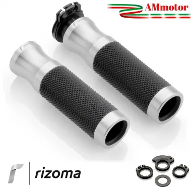 Manopole rizoma Bmw R Nine T / Scrambler Moto Sport Coppia Argento Alluminio Gomma