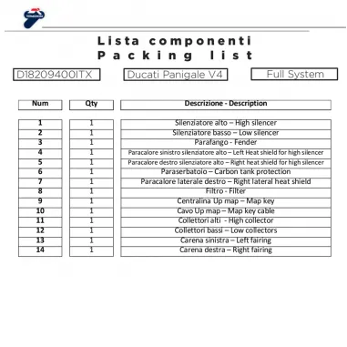 Impianto Di Scarico Completo Racing Termignoni 4 Uscite Ducati Panigale V4 Moto Titanio