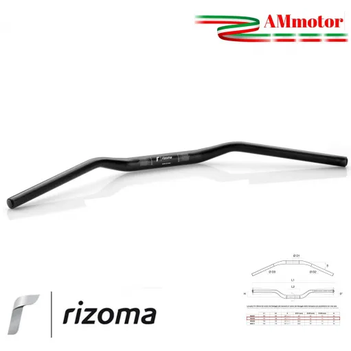 Manubrio Rizoma Moto Conico Alluminio Ergal Anodizzato Nero Sezione Variabile