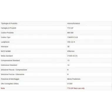 Ammortizzatore Ohlins Bmw HP4 Mono TTX GP Sospensione Regolabile Moto