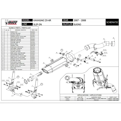 Mivv Kawasaki ZX-6 R 2008 08 Terminale Di Scarico Suono Black Nero Moto